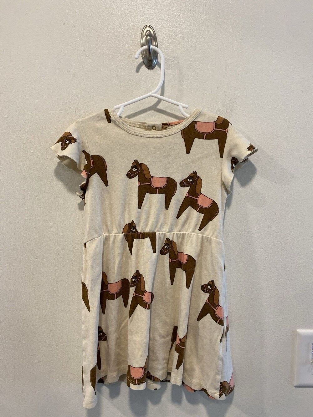 Mini Rodini Horse Print Dress Size 104/110 3-5 Years Organic Cotton